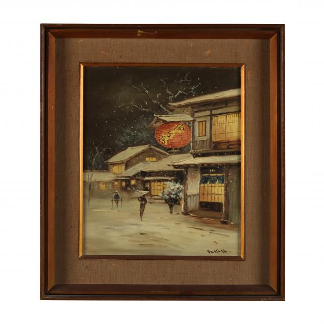 Appraisal: MID-CENTURY JAPANESE SCHOOL PAINTING SIGNED FUKUYA Oil on canvas a