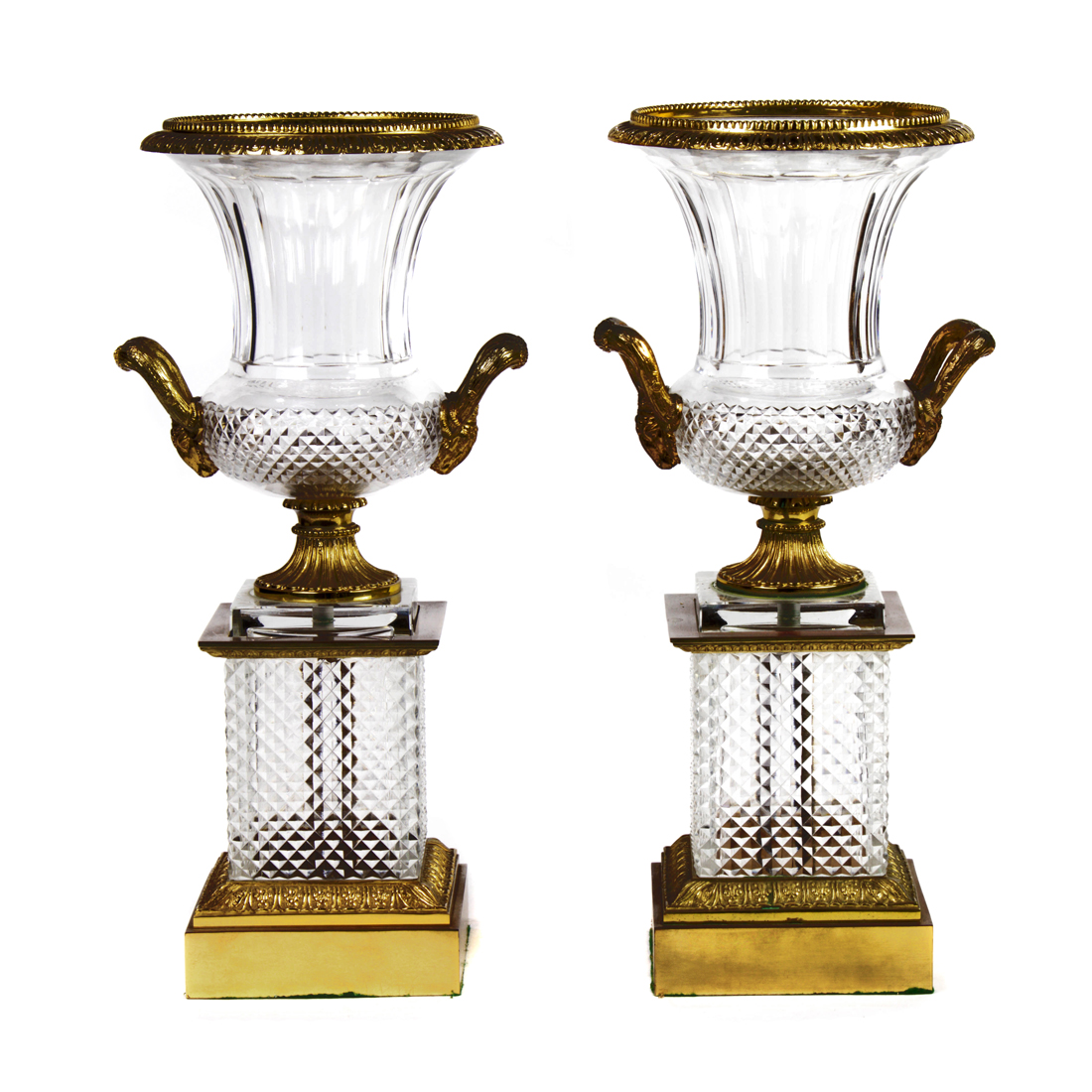 Appraisal: A pair of Neoclassical style gilt brass mounted cut glass