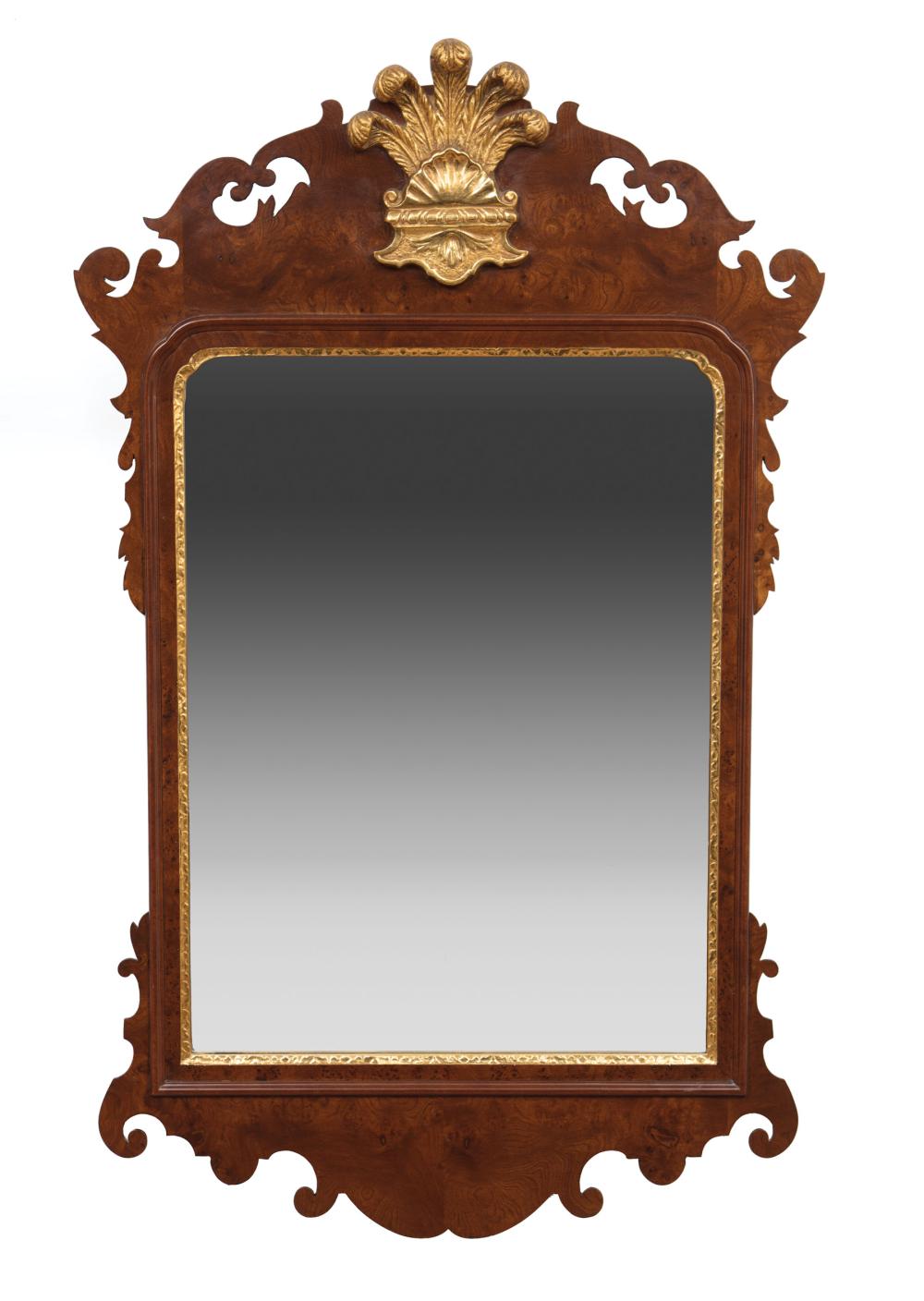 Appraisal: Chippendale-Style Parcel Gilt Burl Walnut Mirror Colonial Williamsburg Reproduction plume