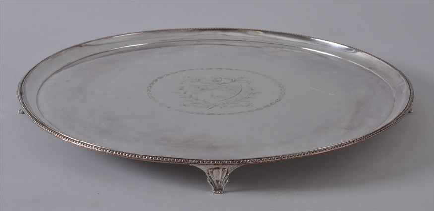 Appraisal: GEORGE III SHEFFIELD PLATE ARMORIAL CIRCULAR SALVER With beaded rim