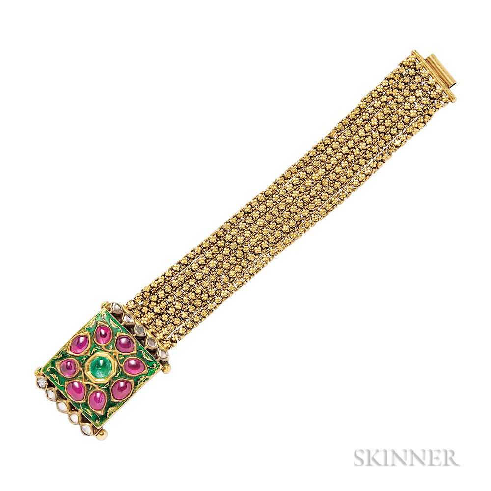 Appraisal: Gold and Enamel Gem-set Bracelet Gold and Enamel Gem-set Bracelet