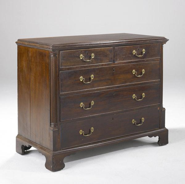 Appraisal: ENGLISH CHIPPENDALE CHEST Mahogany with two-over-three drawer configuration and fluted