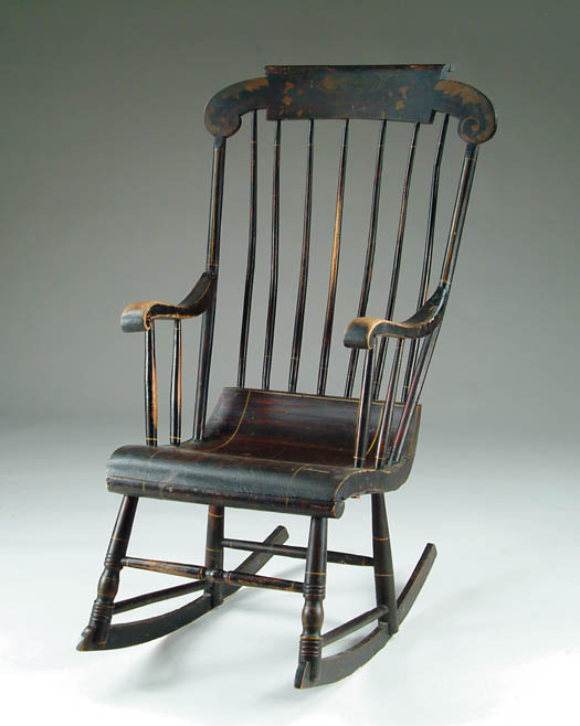 Appraisal: GRAIN PAINTED BOSTON STYLE ROCKER Black and red grain painting