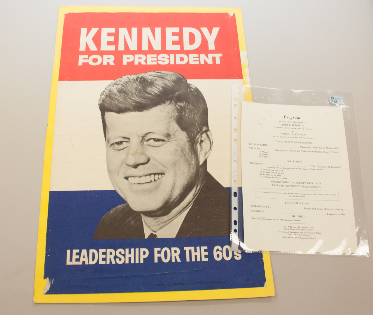 Appraisal: American Presidential Kennedy campaign mementos Autographed Inauguration Program and a