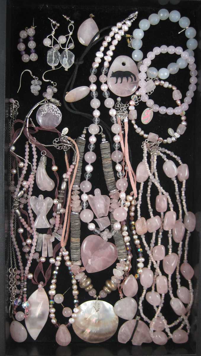 Appraisal: COLLECTION OF ROSE QUARTZ JEWELRY including eleven necklaces three bracelets