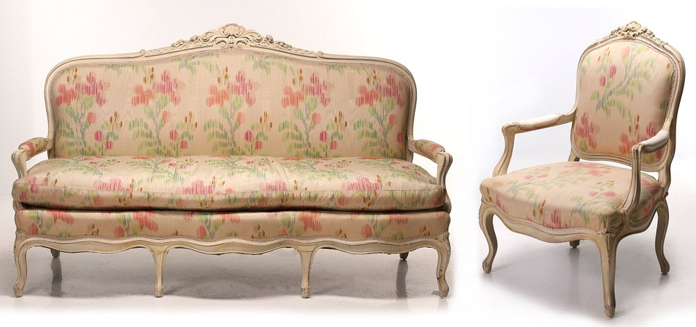 Appraisal: A TH CENT LOUIS XV STYLE OPEN ARM SOFA WITH