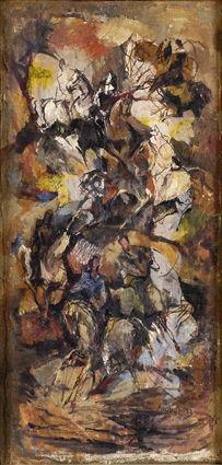 Appraisal: WILLIAM MEYEROWITZ - HORSE AND RIDERS Oil on masonite x