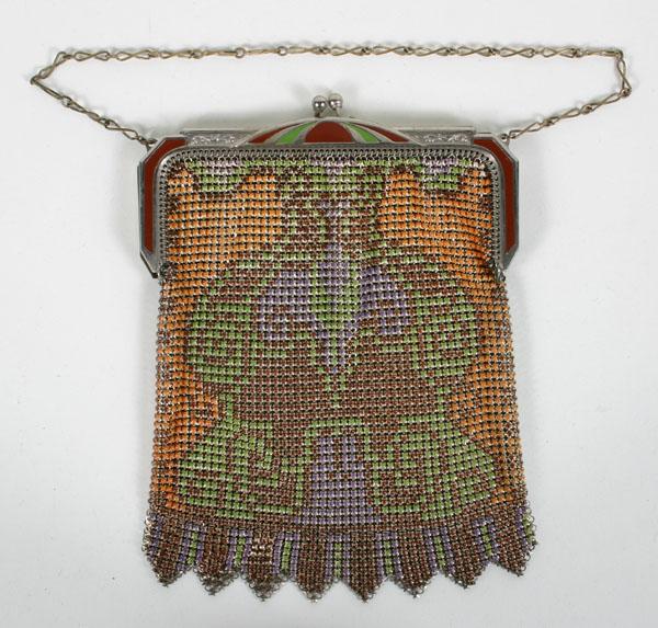 Appraisal: Whiting Davis Art Deco Enamel Mesh Bag Purse geometric patterns