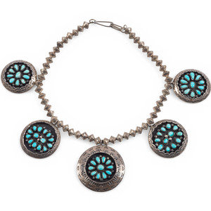 Appraisal: Navajo Silver and Turquoise Cluster Necklace third quarter th century