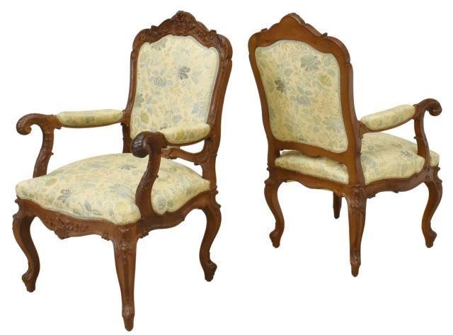 Appraisal: lot of Louis XV style armchairs early th c carved