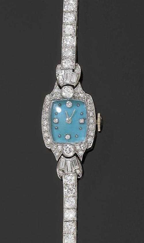 Appraisal: DIAMOND LADY'S WRISTWATCH GRUEN ca Platinum with iridium Classic-elegant diamond