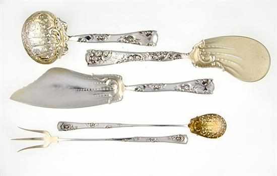 Appraisal: Whiting Rose Scroll pattern sterling serving pieces New York circa