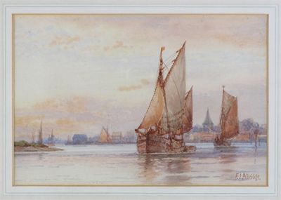 Appraisal: Frederick James Aldridge - The harbour Boats on a river