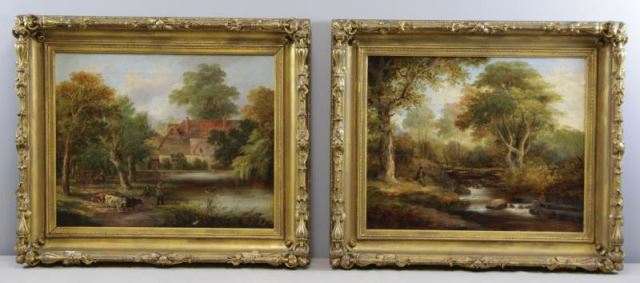 Appraisal: Two Signed th C Oil on Canvas Landscapes In matching