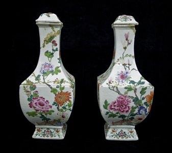 Appraisal: A pair of famille rose square baluster vases Qianlong -