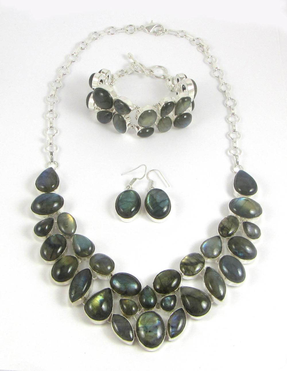 Appraisal: LABRADORITE NECKLACE BRACELET AND EARRINGS SET including a - sterling