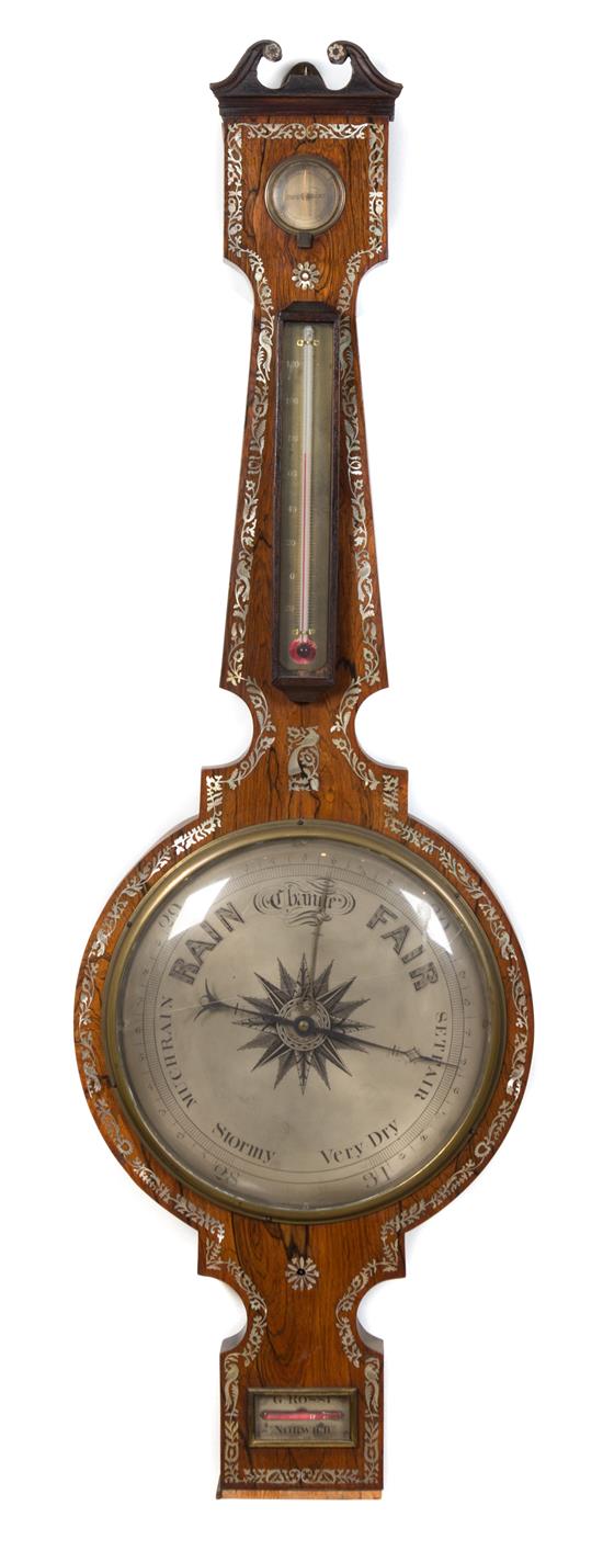 Appraisal: Sale Lot An American Mother-of-Pearl Inlaid Rosewood Banjo Barometer norwich