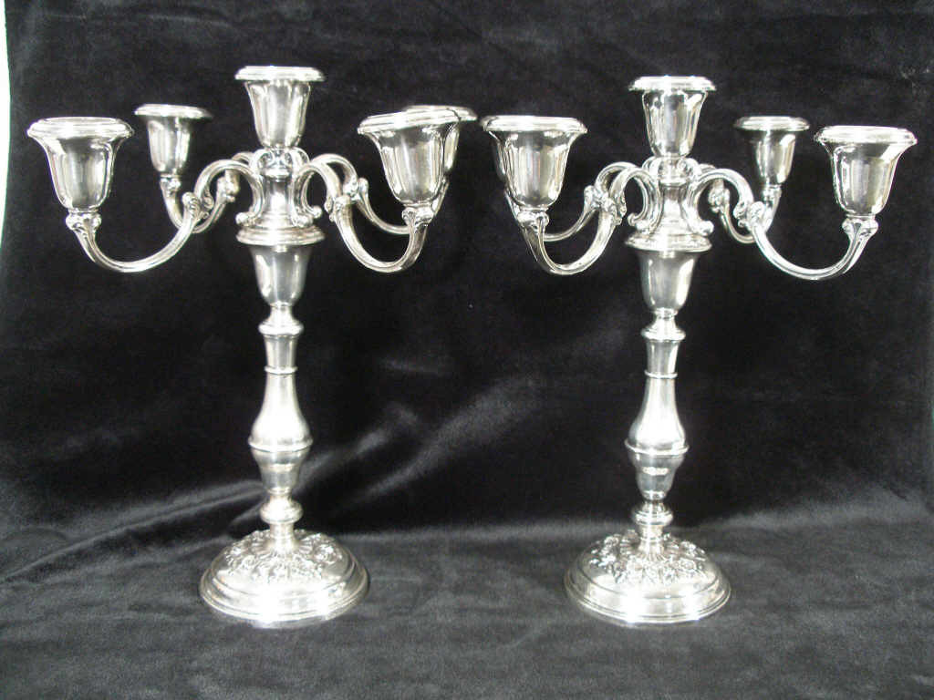 Appraisal: Pair of Sterling Five Light Candelabra by Gorham four arms