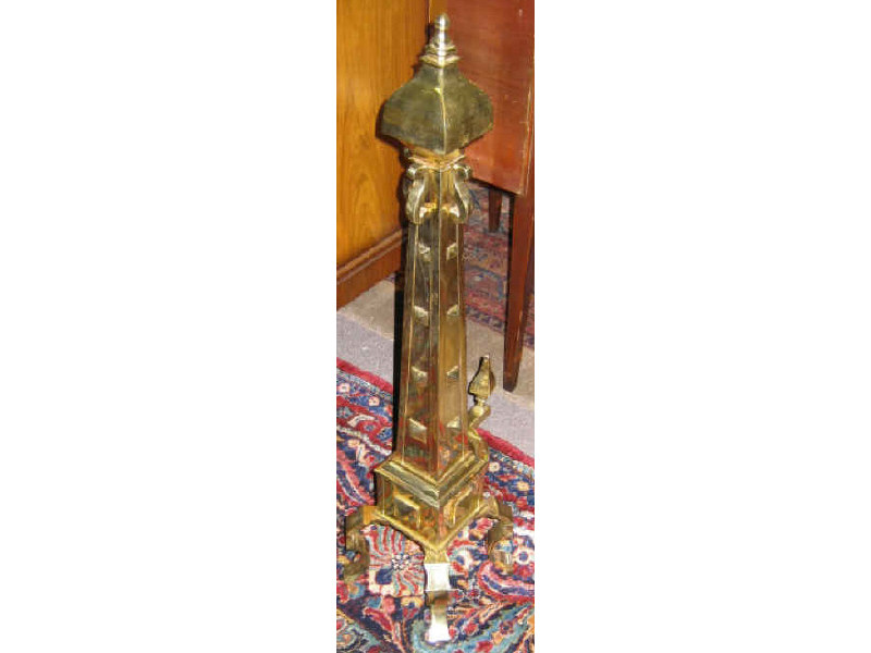 Appraisal: PAIR OF BRASS TALL ANDIRONS Of tapering square form Height