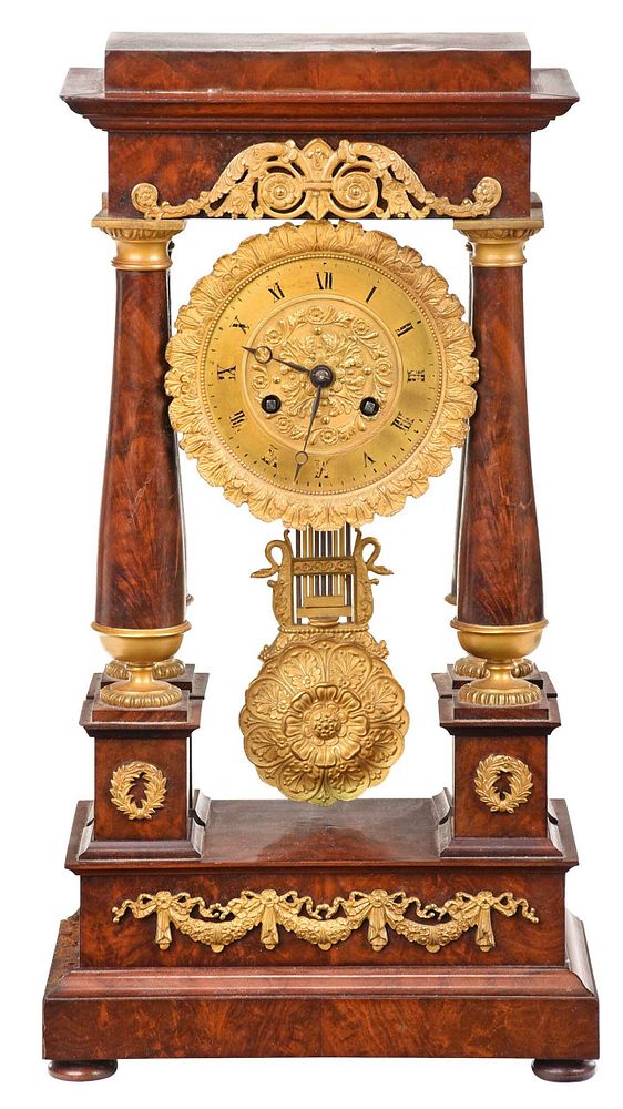 Appraisal: Empire Style Wood and Gilt Bronze Portico Clock French th