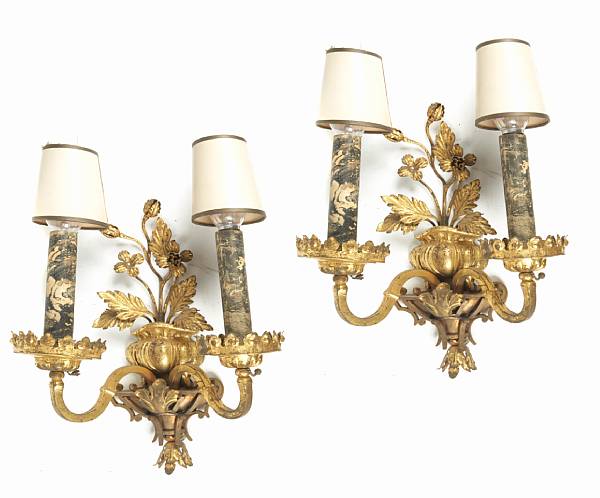 Appraisal: A pair of Italian Baroque style gilt tole metal wall