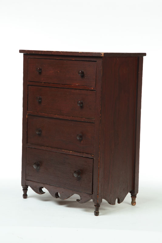 Appraisal: MINIATURE SHERATON CHEST OF DRAWERS American th century pine Corner