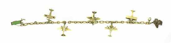 Appraisal: A Karat Yellow Gold Charm Bracelet With Seven Attached Aeronautical