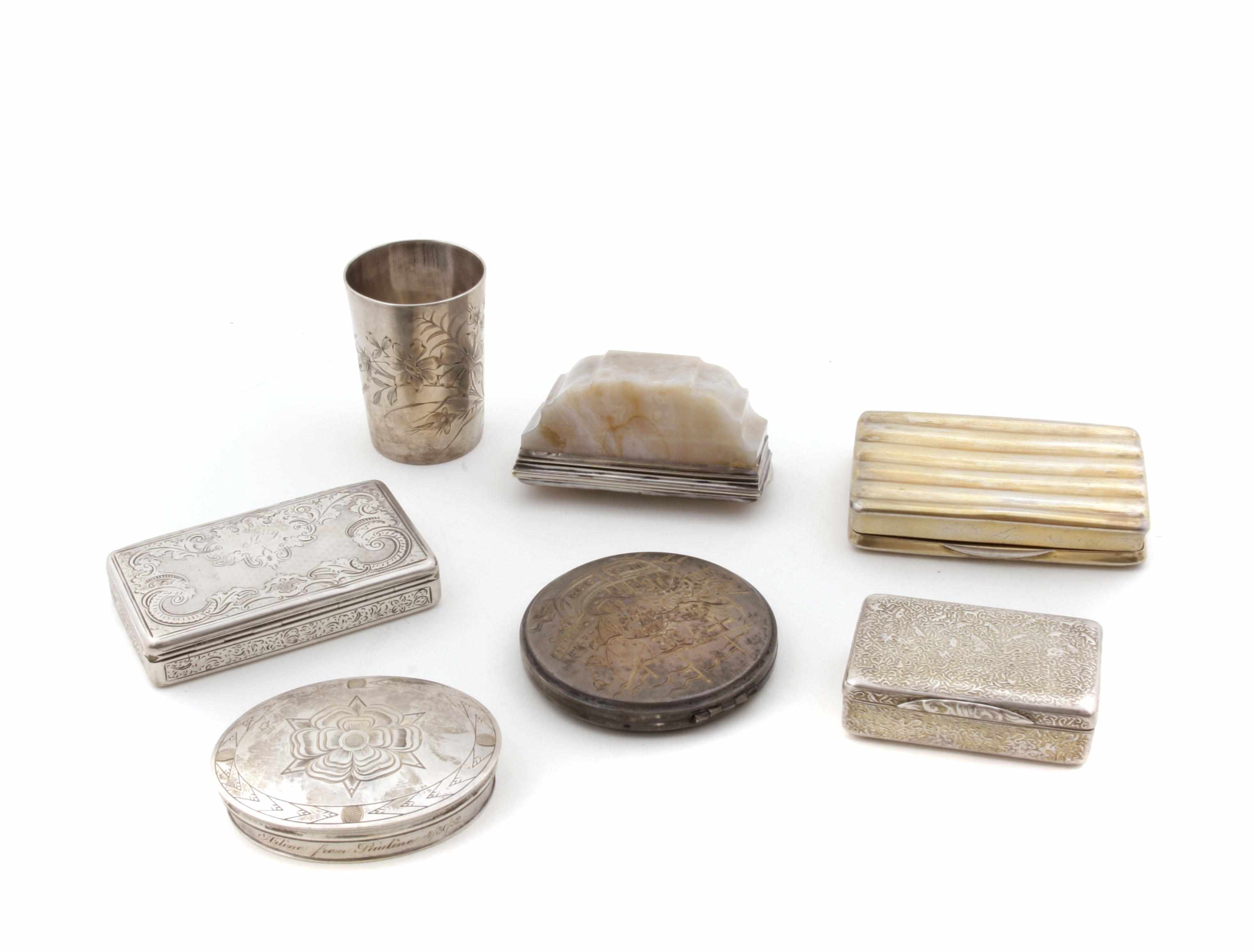 Appraisal: An International group of silver and silver-mounted boxes and accessories