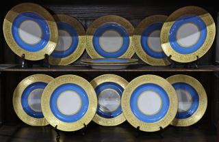 Appraisal: lot of German partial gilt service plates each having a