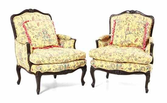 Appraisal: Pair Meyer Gunther Martini upholstered bergeres New York shaped and