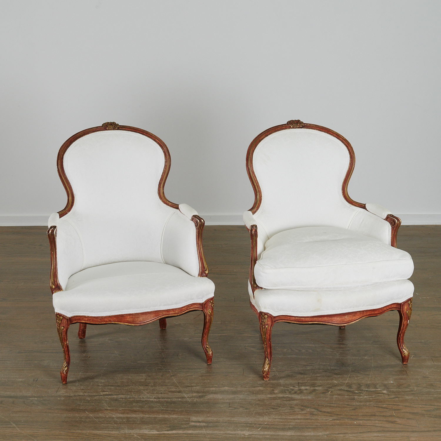 Appraisal: PAIR LOUIS XV STYLE PAINTED BERGERE th th c France