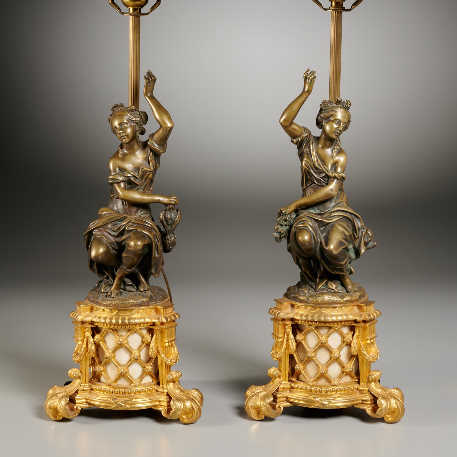 Appraisal: PAIR NEOCLASSICAL GILT AND PATINATED BRONZE LAMPS th th c