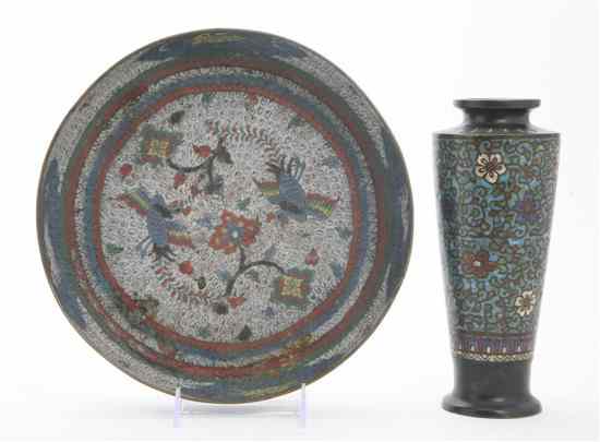 Appraisal: Two Cloisonne Enamel Articles comprising a tapering cylindrical vase and