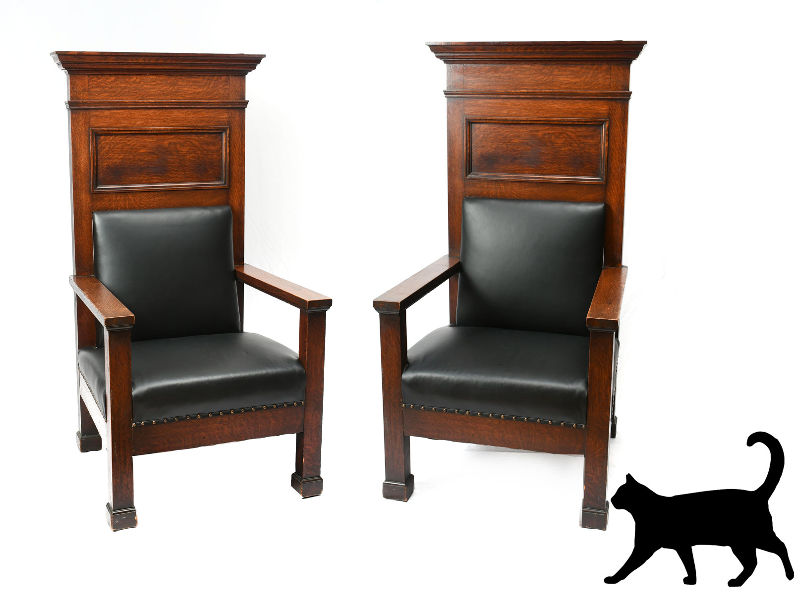 Appraisal: PAIR OF ARTS CRAFTS PERIOD OAK THRONE CHAIRS Upholstered in