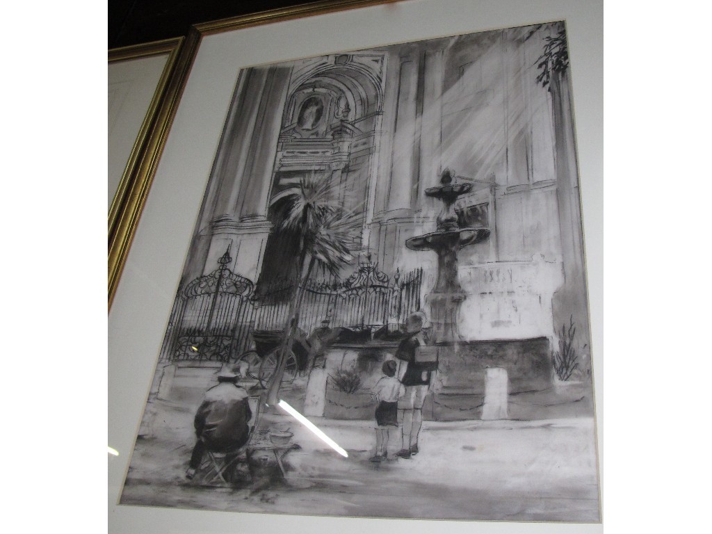 Appraisal: IAN McILHENNY Monochrome chalk drawing 'Spanish Cathedral'