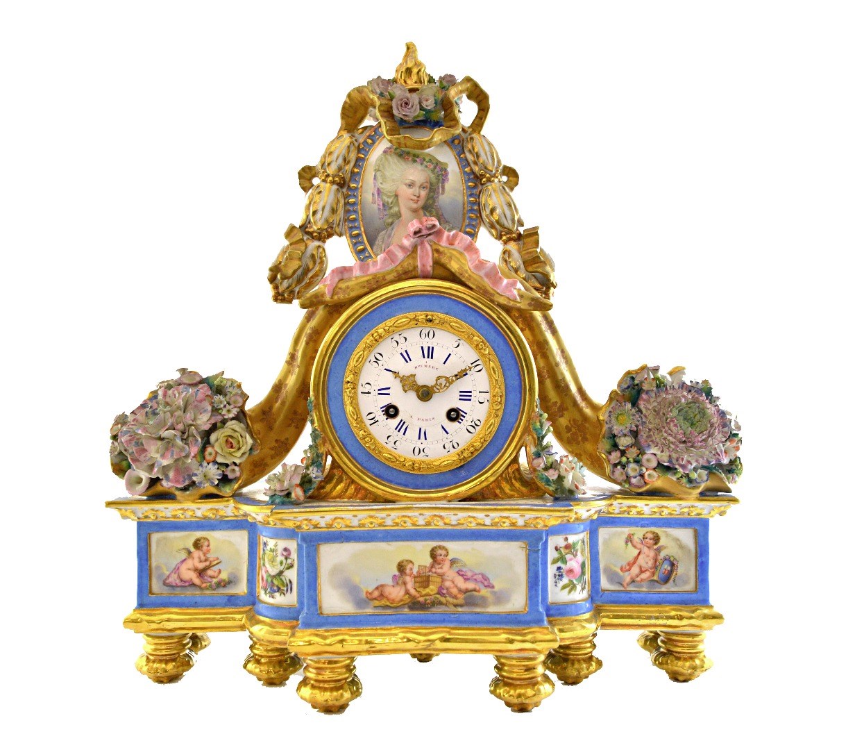 Appraisal: A French porcelain mantel clock early th century with a