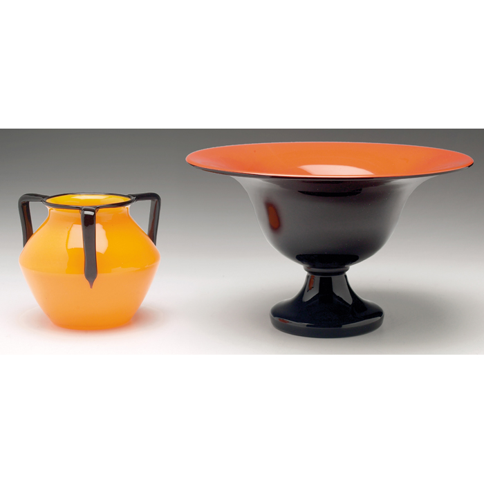 Appraisal: Loetz Tango vase waisted form in orange-yellow glass with threeapplied