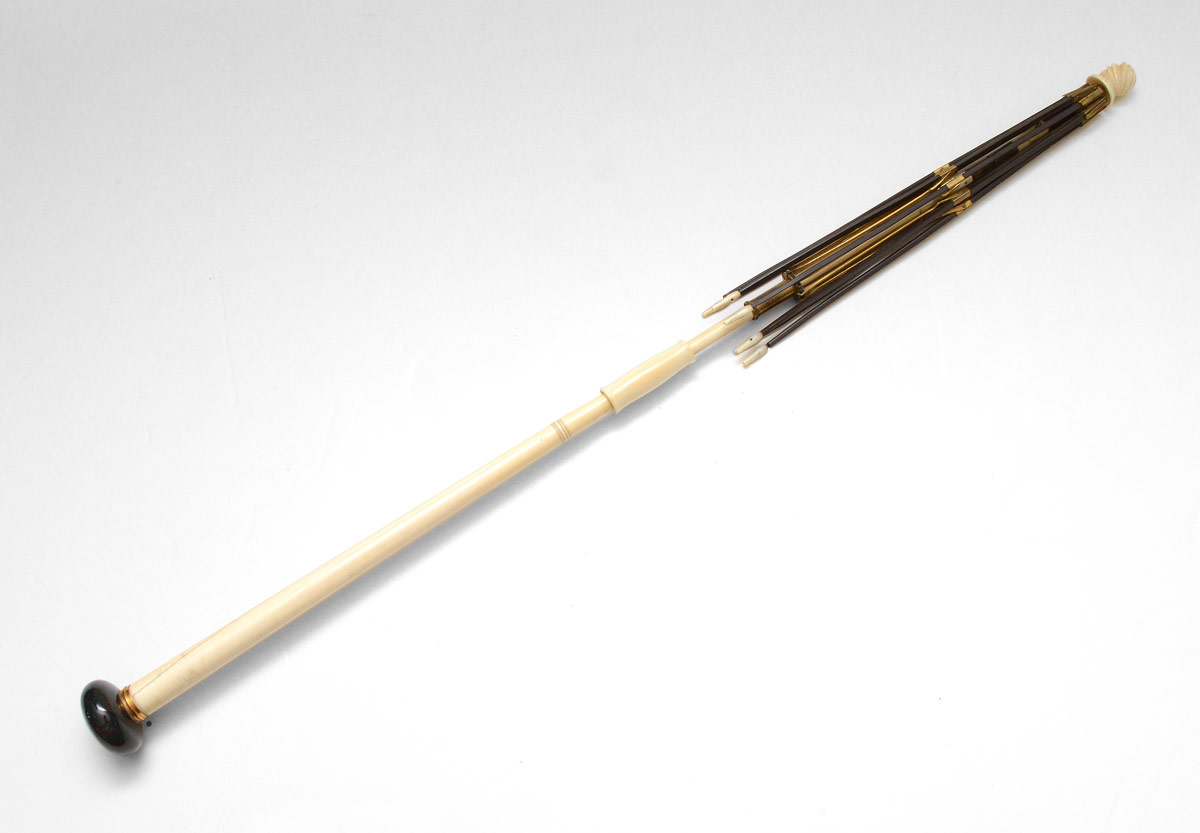 Appraisal: VICTORIAN PARASOL WITH IVORY SHAFT Monogrammed stone handle folding ivory