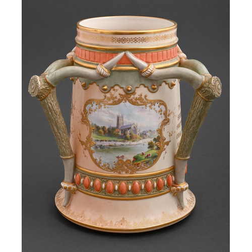 Appraisal: A Royal Worcester three handled loving cup painted with a