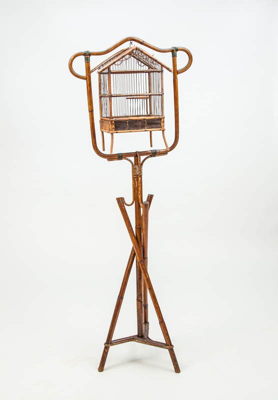 Appraisal: VICTORIAN BAMBOO BIRDCAGE ON STAND ft in x in x