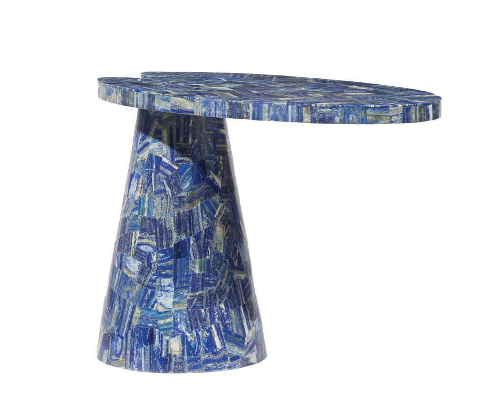 Appraisal: Contemporary Mid-Century Modern-Style Lapis Veneered Cantilever Occasional Table in the