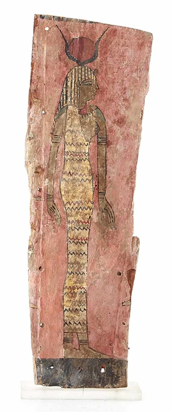 Appraisal: Egyptian figural-painted wood panel depicting Goddess Mut probably late period