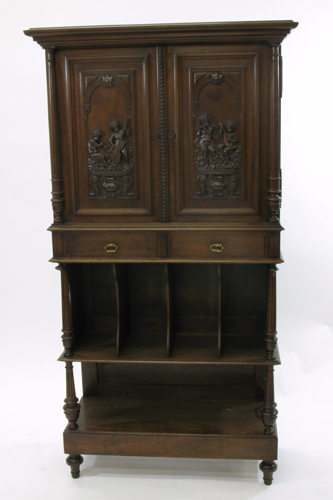 Appraisal: RENAISSANCE REVIVAL STYLE WALNUT MUSIC CABINET ON STAND French last