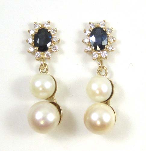 Appraisal: PAIR OF SAPPHIRE AND PEARL EARRINGS each k yellow gold