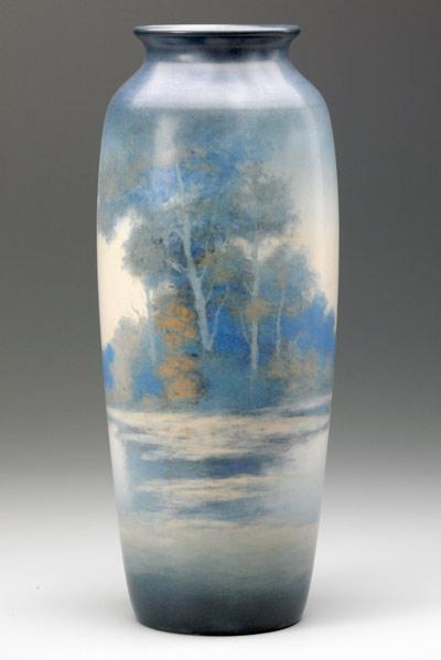 Appraisal: ROOKWOOD Tall Scenic Vellum vase by E T Hurley with