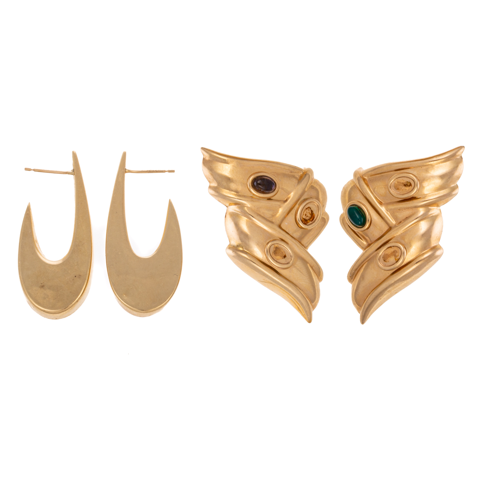 Appraisal: TWO PAIRS OF K YELLOW GOLD EARRINGS K yellow gold