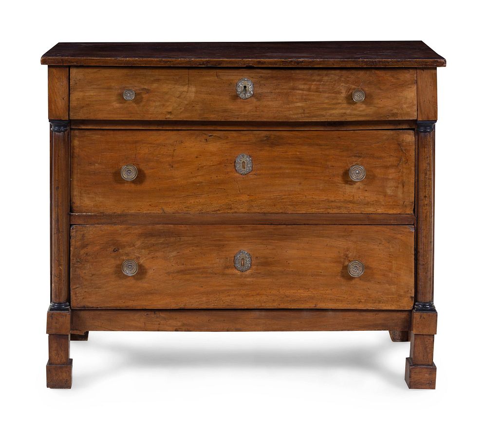 Appraisal: A Continental Neoclassical Walnut Chest of Drawers A Continental Neoclassical