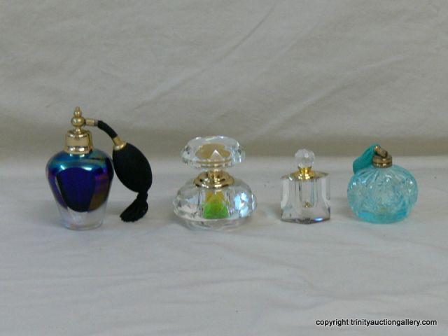 Appraisal: Four Elegant Perfume Bottles Atomizers - includes crystal diamond cut