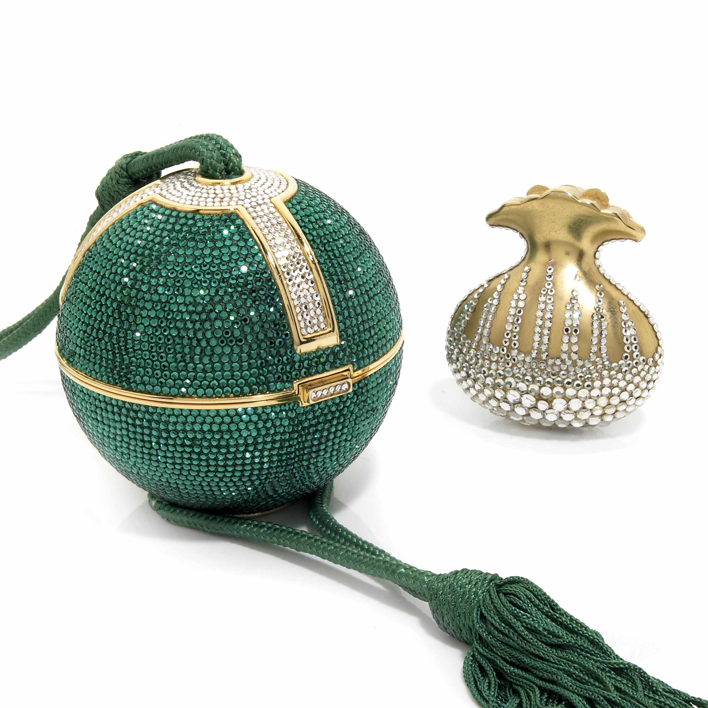 Appraisal: A green and silver crystal disco ball purse together with