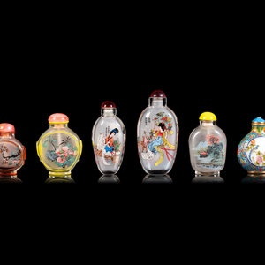 Appraisal: Six Chinese Inside Painted Glass Snuff Bottles MODERN painted with